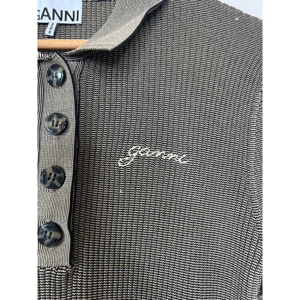NEW Ganni Melange Collar Embroidered Short-Sleeve Knit Mini Dress Safari Size: M - Picture 5 of 8